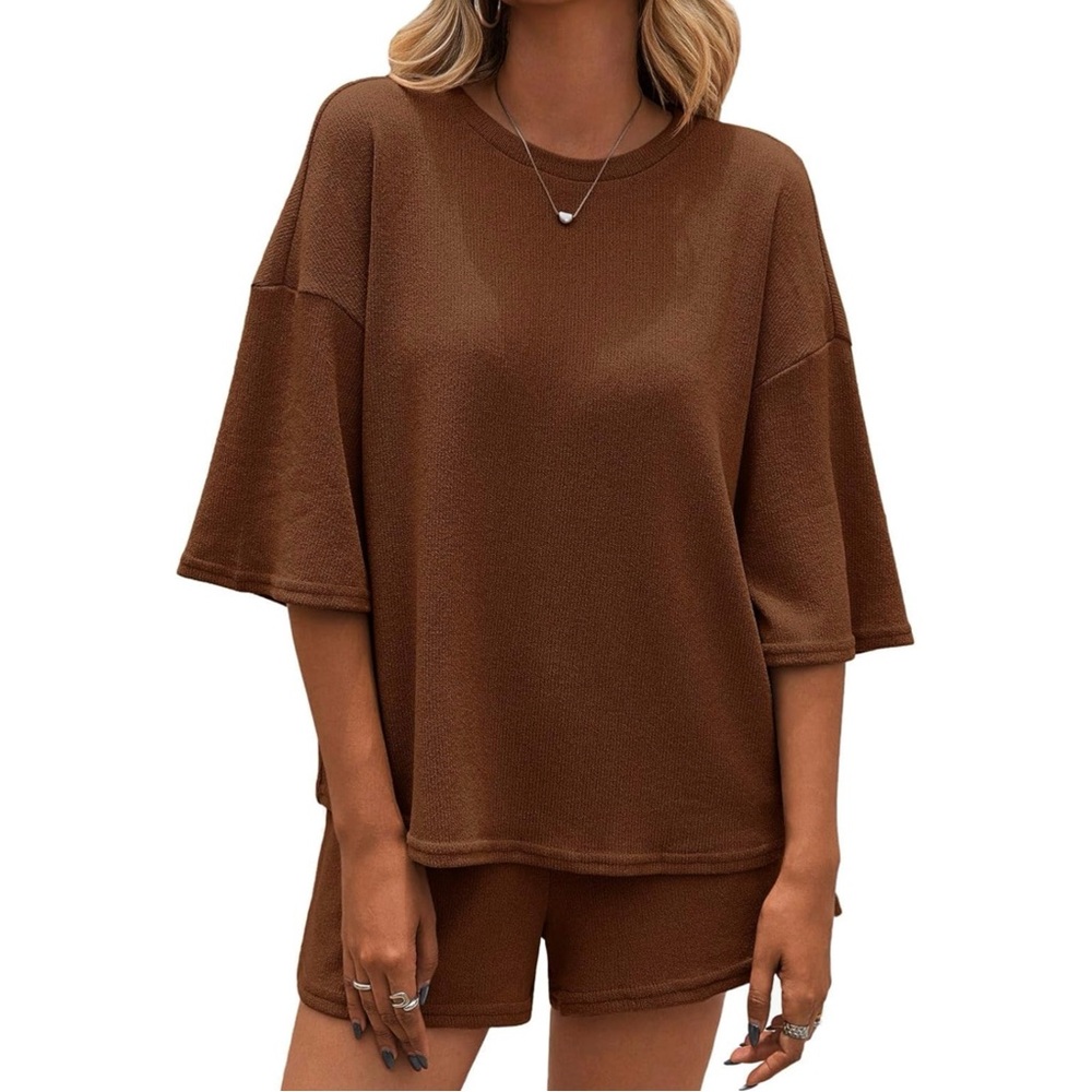 NWOT 2 Piece Brown Lounge Set Women’s XL Oversized Top (See Through)
